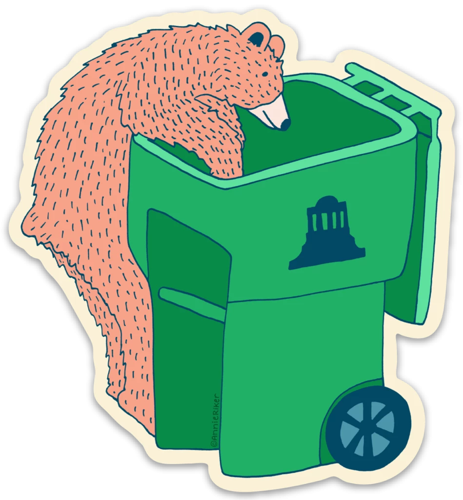 Second Gear WNC More Bear Asheville Trash Can Sticker