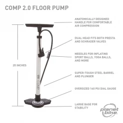 Second Gear WNC Planet Bike Comp 2.0 Floor Pump W/ Gauge