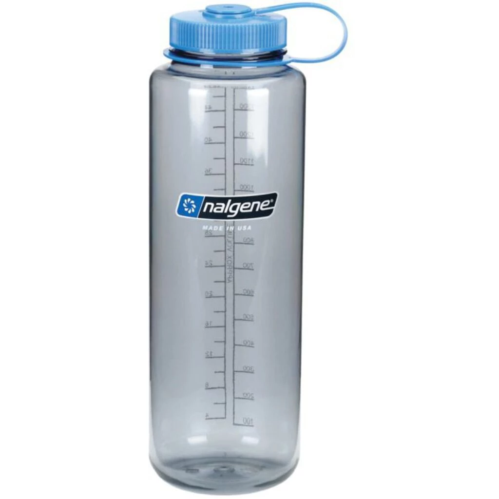 Second Gear WNC Nalgene Sustain Wide Mouth Silo Water Bottle, 48oz, Gray W/ Blue Lid Hike
